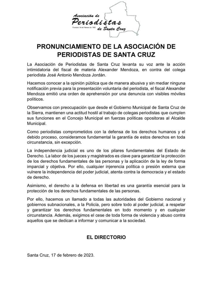 Pronunciamiento de la Asociación de Periodistas