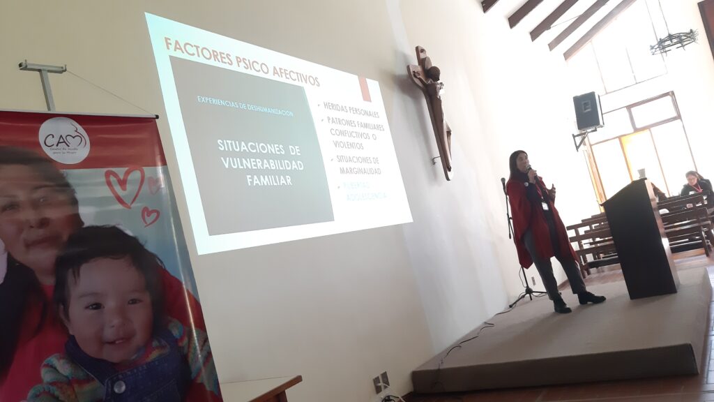 Charla "Importancia de la familia", por la lic. Mariana Kappelmayer, en el II Encuentro por la Vida organizado por el CAM Bolivia en La Paz. Factores de riesgo afectivo.