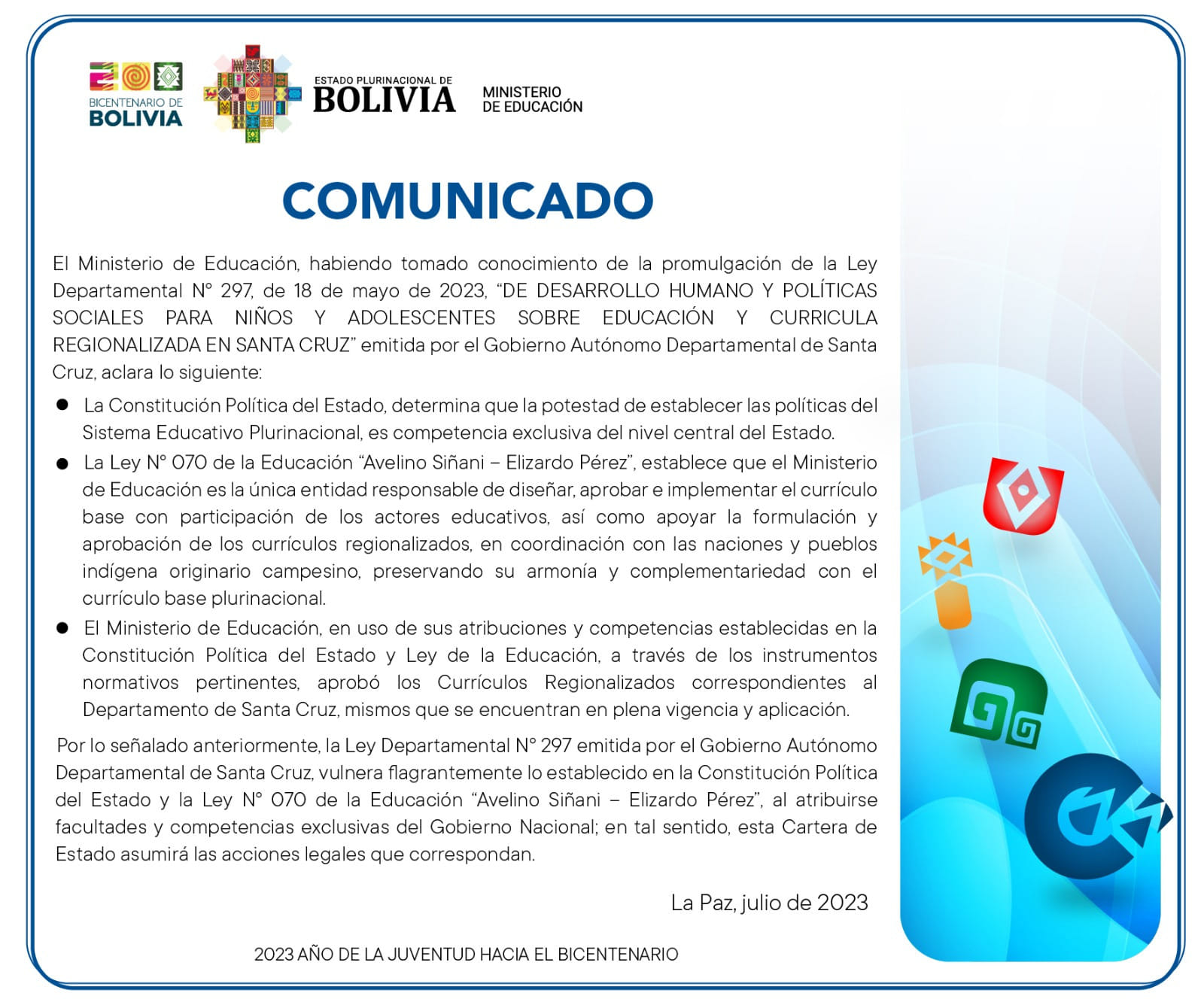 Comunicado régimen masista amenaza a cruceños