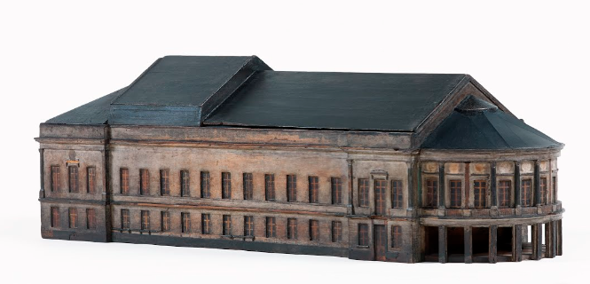 Modelo a escala de la Casa de Ópera Bourla (vista tres cuartos).