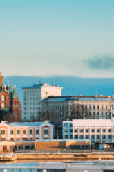 Helsinki, Finland. View Of Uspenski Cathedral On Hill And Ferris Wheel At Winter Day. Eastern Orthodox Cathedral Dedicated To Dormition Of The Theotokos Virgin Mary.