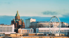 Helsinki, Finland. View Of Uspenski Cathedral On Hill And Ferris Wheel At Winter Day. Eastern Orthodox Cathedral Dedicated To Dormition Of The Theotokos Virgin Mary.