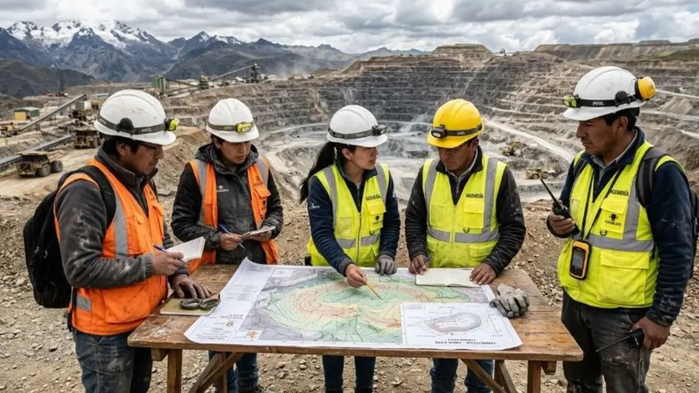 Técnicos del área minera analizan los sectores de la actividad. | Foto: MMyM